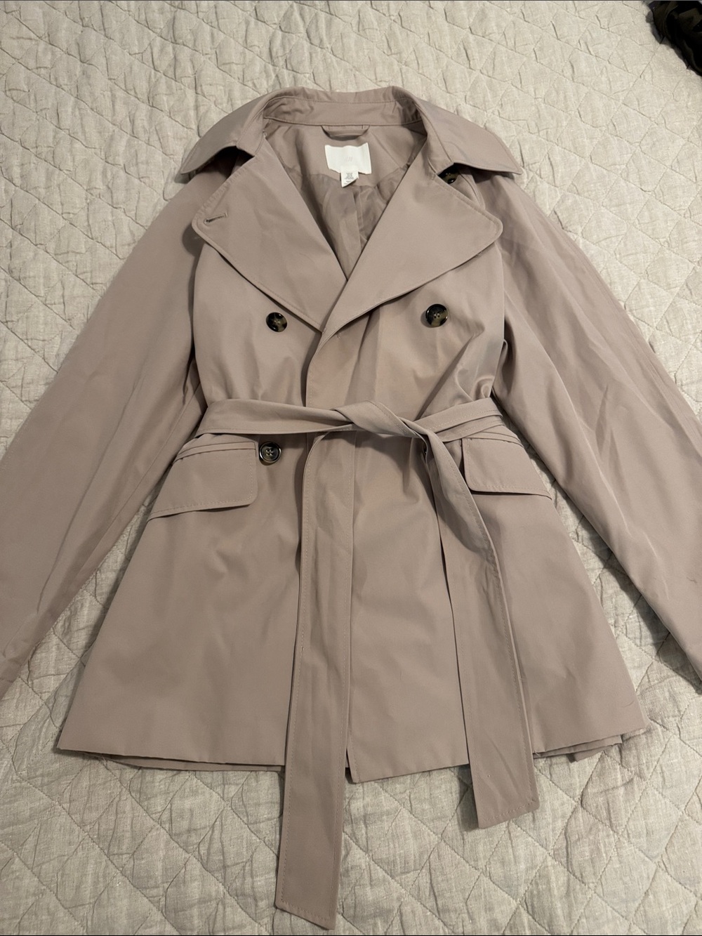 H&M Double-Breasted Trench Coat in Light Taupe